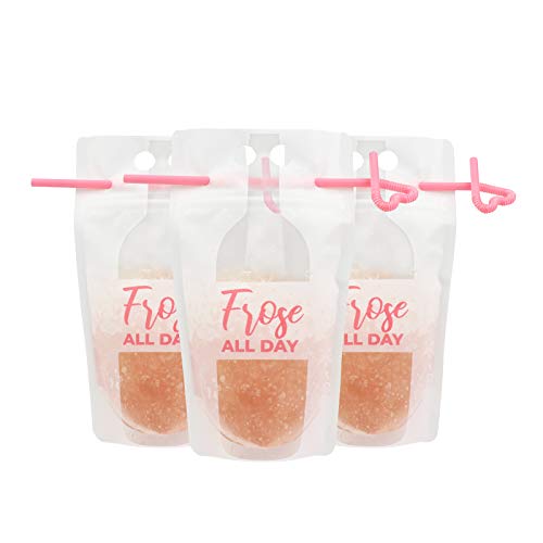 Frose All Day Drink Pouches with Straw for Adults freezable [50 Pack] Juice Pouches for Adults, Frozen Juice Container, Drink Bags Pouches Reusable