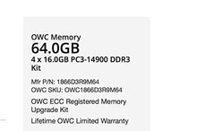 Load image into Gallery viewer, OWC 64.0GB (4 x 16GB) PC3-14900 1866MHz DDR3 ECC-R SDRAM Memory Upgrade Kit, ECC Registered, (OWC1866D3R9M64), Compatible with Mac Pro 2013
