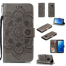 Load image into Gallery viewer, Cfrau Wallet Case with Black Stylus for Samsung Galaxy S9,Beautiful Mandala Sunflower Embossed PU Leather Magnetic Flip Stand Soft Silicone Card Slots Case with Wrist Strap - Gray
