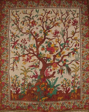 Load image into Gallery viewer, India Arts Tree of Life Tapestry Cotton Bedspread 108&quot; x 88&quot; Full-Queen Beige
